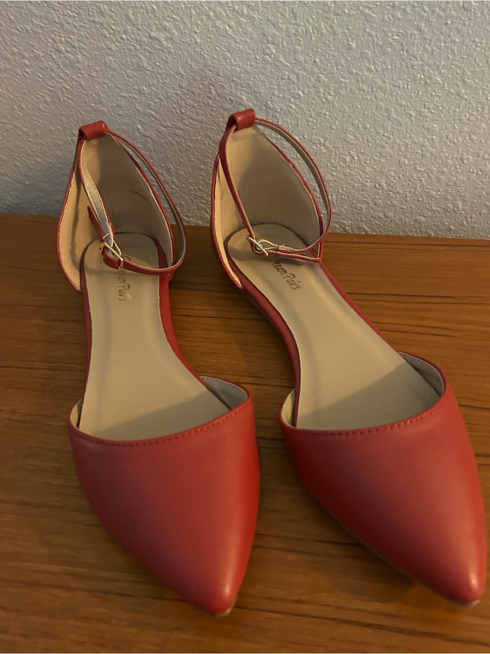Dream Pairs Cherry Red Pointed Ankle-Strap Travel/Work Flats